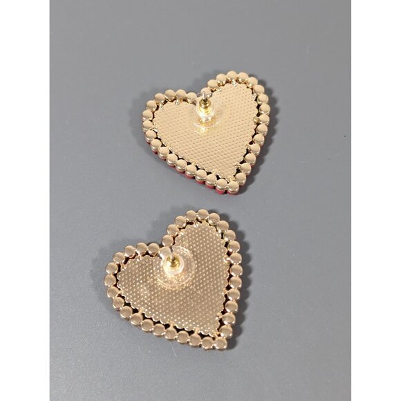 Red Beaded Heart Earrings Bold Statement Gold Tone Valentines Love - Picture 5 of 6